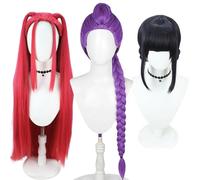 Perruque de cosplay pour costume d'anime, perruque tressée violette pour femmes et hommes, accessoire de cosplay d'Halloween pour chanteur pop (3pcs)