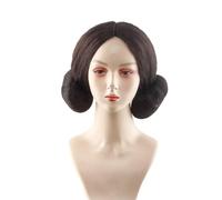 Perruque De Cosplay Princesse Marron Courte Avec 2 Petits Pains, Perruque En Fibre Synthétique Douce Et Durable Pour Femmes, Fête Fantaisie D'halloween