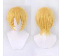 Perruque de cosplay Tsukiuta L'animation Shiwasu Kakeru - Courte et dorée - Avec bonnet gratuit - Pour Noël, carnaval, Halloween, cosplay