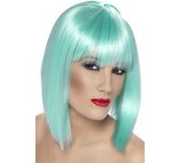 Perruque De Costume Adulte Glamour Courte Avec Frange Néon Aqua Taille Unique