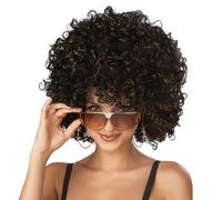 Perruque De Costume Afro Noir Et Or Pailletée