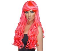 Perruque De Costume Longue Et Bou Pour Adulte Fuchsia Taille Unique