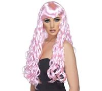 Perruque De Costume Longue Et Bouclée Pour Adulte Rose Bonbon Taille Unique
