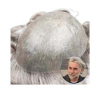 Perruque de couverture de calvitie Hommes Toupee 0.03mm PU Ultra Mince Peau Naturel Système De Remplacement De Cheveux Humains # 1B Mixte 65% Gris Mâle Perruque Vague De Cheveux Postiche Postiche(30mm