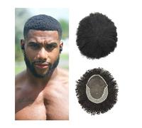 Perruque de couverture de calvitie Lace Front Curly Men Hair Prothèse de Cheveux Afro Homme Confortable Noeuds Blanchis Top en Dentelle Française et PU Peau Mince Périmètre de Cheveux Humains Postiche