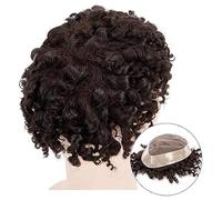Perruque de couverture de calvitie pour hommes Kinky Curly Wig for hommes Fine Mono Top et PU Perimeter Hair Toupet Respirant Male Hair Prothesis 7" Soft Human Hair Systems Unit Perruque de voyage quo