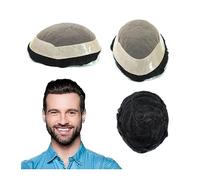 Perruque de Couverture de Calvitie Pour Hommes Postiches Mono Fines Durables Prothèse de Cheveux Masculins 6" Cheveux Humains Remy Toupee # 1B Systèmes de Remplacement de Cheveux Noirs 130% Denstiy To