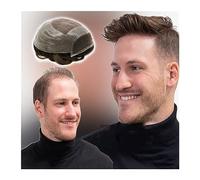 Perruque de couverture de calvitie pour hommes Prothèse de cheveux for hommes durable Système de cheveux humains 10 "x8" Doux Mono dentelle et base en PU Toupet for hommes Respirant Légèrement ondulé