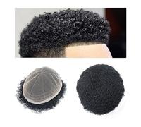 Perruque de couverture de calvitie pour hommes Toupee Afro for Hommes Noirs 8 "x10" Full French Lace Base Hairpieces Remplacement de Cheveux Humains 6" Naturel Noir Afro Kinky Curly 8mm Wave Men's To