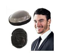 Perruque de Couverture de Calvitie Pour Hommes Toupee for hommes Durable Fine Mono avec 1 "Poly Coating Perimeter Prothèse de cheveux for hommes # 1B 130% Densité Pièces de cheveux humains Perruque Co