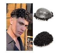 Perruque de couverture de calvitie pour hommes Toupet Afro for hommes 0.12-0.14mm épaisseur pleine peau en PU avec avant pétoncle hommes toupet 15mm Curl Injection Base postiches Perruque de voyage qu