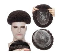 Perruque de Couverture de Calvitie Pour Hommes Toupet afro for hommes noirs, 6 mm Afro Kinky Curl Perruque for homme 20,3 x 25,4 cm Base complète en PU V-loop Prothèses de cheveux for homme Densité 13