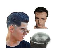 Perruque de Couverture de Calvitie Pour Hommes Toupet for homme 0,04 mm Ultra Thin Skin PU Base Postiche 8 x 10 pouces Prothèse de cheveux humains masculins # 1 Jet Black 110% Densité Système de rempl