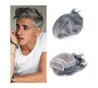 Perruque de Couverture de Calvitie Pour Hommes Toupet for homme en cheveux humains 20,3 x 25,4 cm Mono durable avec base en PU Toupet for homme # 1B Noir avec système de remplacement de cheveux for ho