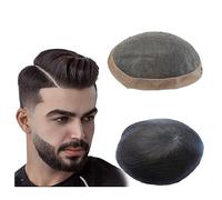 Perruque de Couverture de Calvitie Pour Hommes Toupet for homme Fine Mono Top et revêtement poly autour du postiche for homme Système de cheveux humains de 15,2 cm Prothèse de cheveux masculins 1B # U