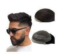 Perruque de Couverture de Calvitie Pour Hommes Toupet for homme, morceaux de cheveux humains européens doux en dentelle suisse avec PU autour de la base Système de remplacement de cheveux noirs 8 x 10