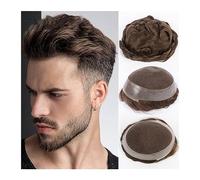 Perruque de couverture de calvitie pour hommes Toupet for hommes respirants Pièces de cheveux humains indiens Dentelle suisse et PU autour de la prothèse Perruque masculine Système de remplacement de