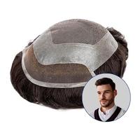 Perruque de couverture de calvitie pour hommes Toupet for hommes Système de remplacement de prothèse for hommes 120% de vrais cheveux humains Perruques Unité de système de cheveux en dentelle for homm