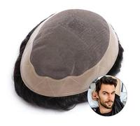 Perruque de couverture de calvitie pour hommes Toupet Homme Postiches Homme Système de Remplacement de Cheveux Humains Fine Mono Top et PU Perimeter Toupee for Hommes Densité Moyenne 6" Durable Male H