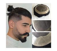 Perruque de couverture de calvitie pour hommes Véritables cheveux humains hommes perruques Fine Mono Center et NPU autour de la base Hommes Toupet Homme Prothèses capillaires Unité # 1B Off Black Hair