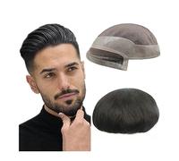 Perruque de couverture de calvitie Système de remplacement de cheveux for hommes Fine Mono avec base en poly PU Toupet for hommes # 1B Off Black 10x8 pouces Toupee for hommes Postiche(8x10)