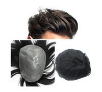 Perruque de couverture de calvitie Toupet for hommes, 4mm-6mm PU peau cuir chevelu biologique cheveux humains toupet for hommes, cheveux naturels noirs indiens Remy cheveux raides for hommes postiches