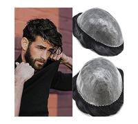 Perruque de couverture de calvitie Toupet for hommes 6 "de long morceau de cheveux humains indiens 0.08-0.12mm durable peau mince noeud invisible hommes toupet naturel doux noir unités de système de c