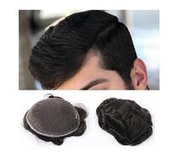Perruque de couverture de calvitie Toupet for hommes Cheveux bruns foncés Prothétique de vrais cheveux humains 8x10 ”Full Fine Swiss Lace Toupee for hommes Système de remplacement de cheveux doux et r