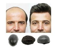 Perruque de couverture de calvitie Toupet for hommes Système de remplacement de cheveux 8 * 10 pouces Tout en PU Peau mince Mens Toupee Postiche ondulé Doux Morceau de cheveux humains Prothèses mascul