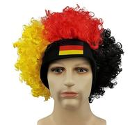 Perruque de fan de football 2026 avec bandeau et drapeaux - Article de fan de football - Équipe nationale - Perruque afro - Clown - Amusante - Costume de carnaval