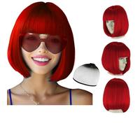 Perruque de fête avec bonnet et lunettes de soleil - Perruque courte bob pour cosplay, fête quotidienne, perruque néon pour femme, lunettes de soleil en forme de cœur pour fêtes néon, Halloween