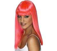 Perruque De Fête Glamourama Années 80 Rose Fluo Avec Frange