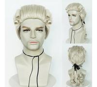 Perruque de gentleman avocat du 18ème siècle, perruque longue bou pour costume de l'époque coloniale, perruque poudrée beige avec queue de cheval pour jeu de rôle historique des années 1700, perru