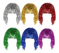 Perruque de guirlandes 6 pièces, perruque de fête métallique brillante, perruques folles réutilisables légères multicolores pour mascarade, soirée à thème et cosplay unique