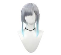 Perruque de jeu gris argenté mélangé bleu perruque courte et raide avec frange pour Halloween Cosplay