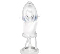 Perruque de jeu pour cosplay, blanc mélangé bleu, perruque courte et raide avec extension de queue de cheval résistante à la chaleur pour cosplay, spectacle pour Halloween