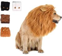 Perruque de lion réaliste et amusante pour chien, costume d'Halloween réglable (marron foncé, taille S)