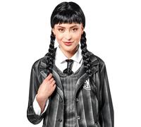 Perruque De Mercredi Addams Filles Costume D'Halloween Accessoire Noir Plissé