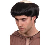 Perruque De Moine Brune Courte + Bonnet Chauve Costume Fantaisie Pour Hommes