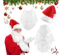 Perruque de Père Noël et Barbe avec Bonnet, Père Noël Barbe et Perruque, Ensemble barbe et perruque de père Noël Blanc, Deguisement père noël Adulte Accessoires de Cosplay pères noëls