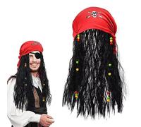 Perruque de pirate avec des perles erruque Pirat Tobias avec bandana Pirates Ensemble de faces Costume de Pirate Accessoires avec Perruque, 3 Pirate Braid Hat Eye Mask Set 3 en 1 Pirate Capitaine