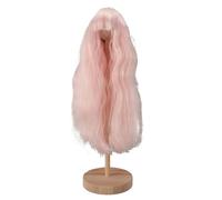 Perruque de poupée en soie haute température, cheveux longs bouclés avec frange, pour poupées articulées de 7 à 8 pouces, bricolage, style, maille Durable, 1/4 (Rose)