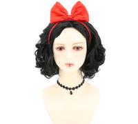 Perruque de princesse noire courte LeMarnia avec n ud et accessoires pour femmes, perruques de cosplay, perruques de d guisement d'Halloween