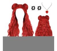 Perruque de princesse rouge pour filles, longue perruque bouclée rouge avec collier et boucles d'oreilles, accessoire de déguisement pour Halloween, fête scolaire, cosplay