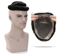 Perruque de remplacement Perruque toupet avec prothèse capillaire for hommes, 90g, Mono + NPU, système de remplacement masculin, postiche, Extensions invisibles Quotidienne(6x8inches)