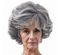 Perruque de vieille dame, perruque de grand-mère gris clair d'aspect naturel 5, 9 pouces, cheveux en soie respirants à haute température pour femmes