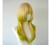 Perruque dégradée coupe loup Y2K de haut niveau, perruque dégradée vert doré avec frange for usage quotidien, fête cosplay