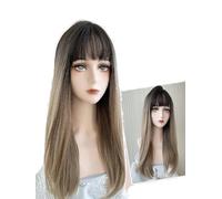 Perruque Dégradée Pour Femmes, Cheveux Longs, Gris Fumé Européen Et Américain, Cheveux Longs Et Lisses, Simulation De Frange À Air, Style Couvre-Chef Complet