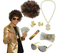 Perruque des années 80 Hippies pour hommes, Perruque Afro Hippie, avec Perruque, Lunettes Soleil et autres accessoires,pour les fêtes hippies, Carnaval, Fête Rétro, Halloween