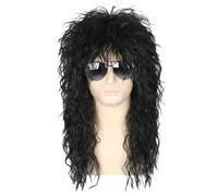 Perruque des années 80 pour hommes, perruques de mulet noires, Costume d'Halloween Perruque masculine, perruque masculine de fibre synthétique de 20 pouces de long, perruque de mulet à rocker drôle